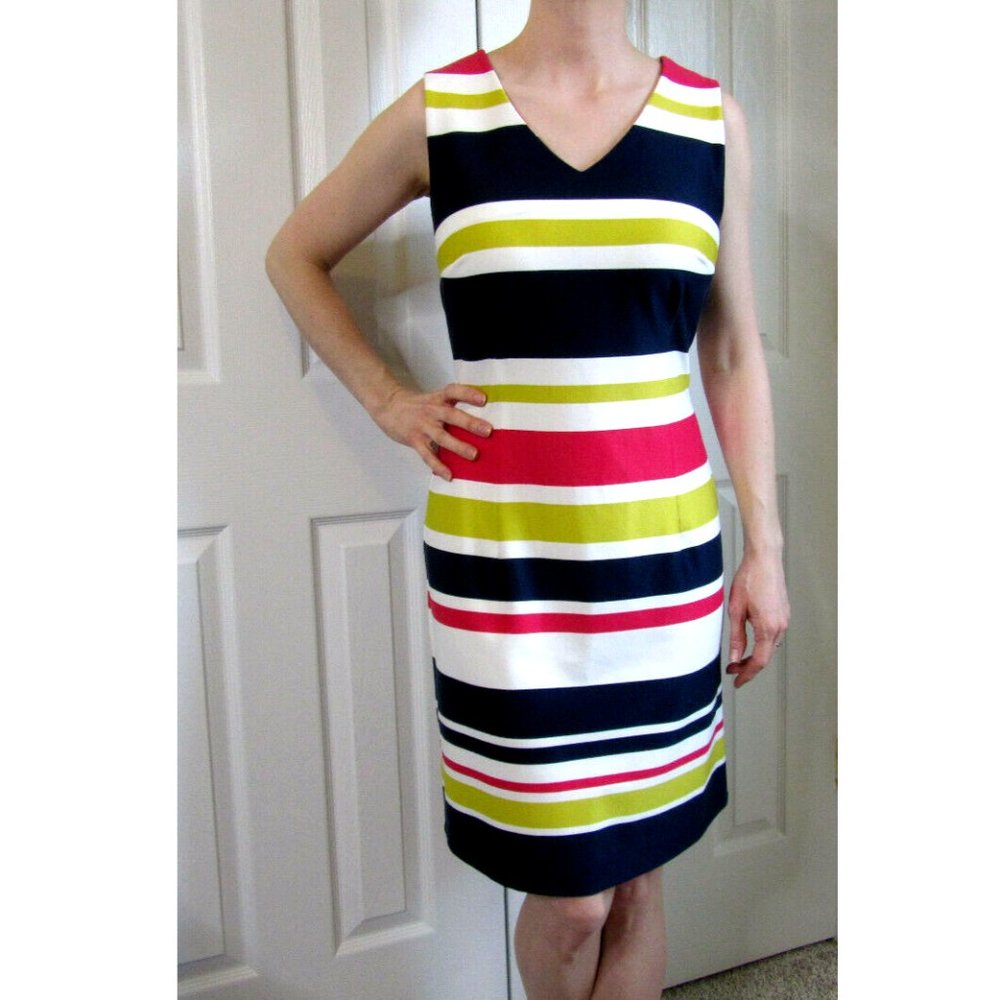Womens Striped Sheath Dress, Summer Office Workwear Sunday Spring UK 10 is USA 6